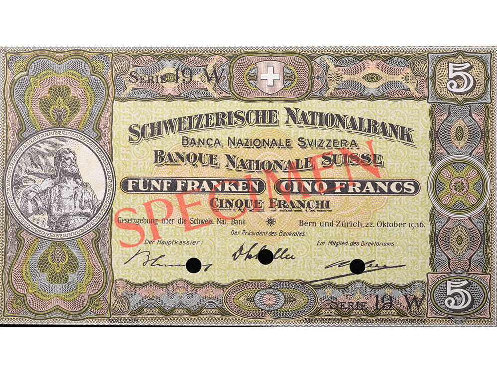 5 Franken, 1936, Wilhelm Tell, ungebraucht, bankfrisch - 100%