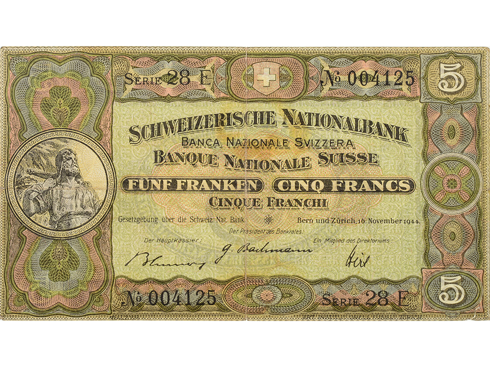 5 Franken, 1944, Wilhelm Tell, gebraucht - > 50%