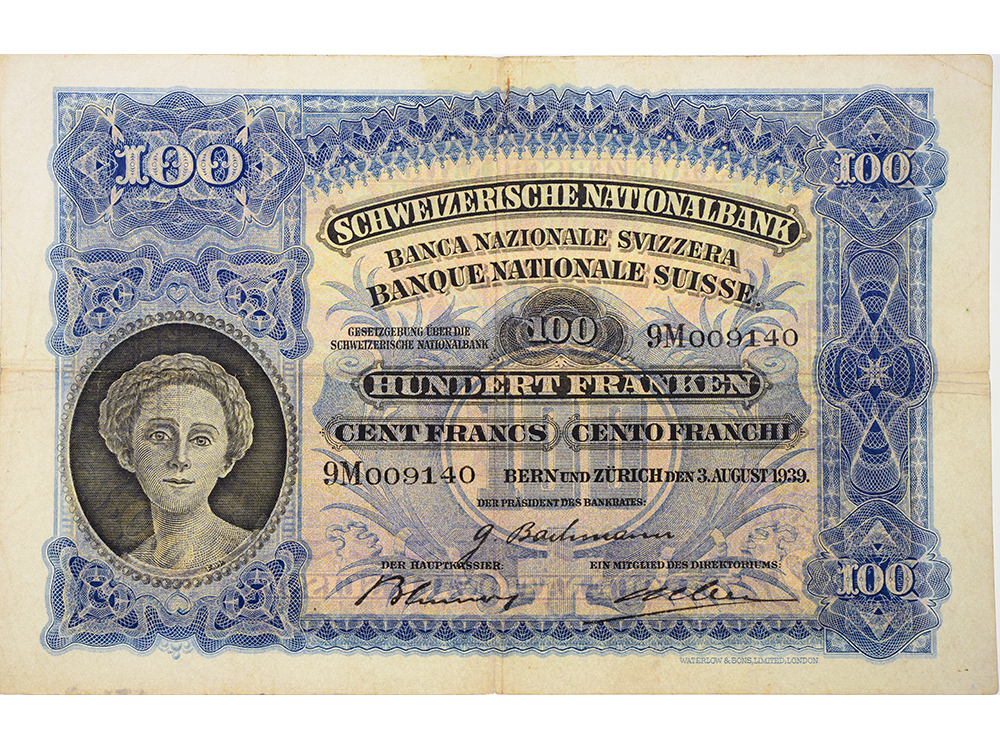 100 Franken, 1939, Mäher, gebraucht - > 50%
