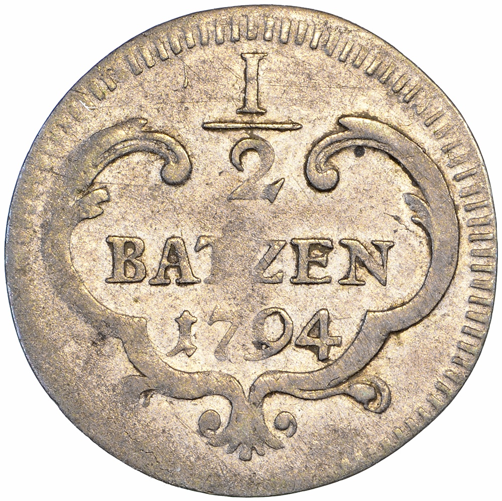 Basel, 1/2 Batzen, 1794, vz