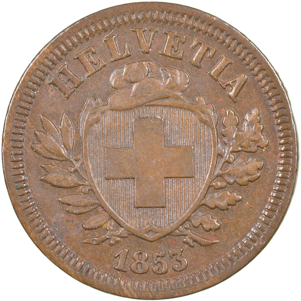 1 Rappen, 1853, unzirkuliert