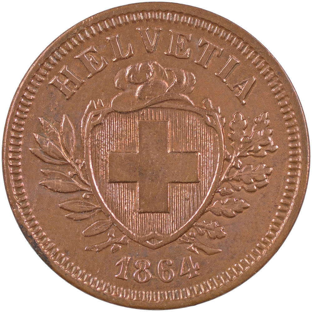 1 Rappen, 1864, unzirkuliert