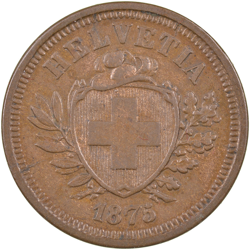 1 Rappen, 1875, vz-unz