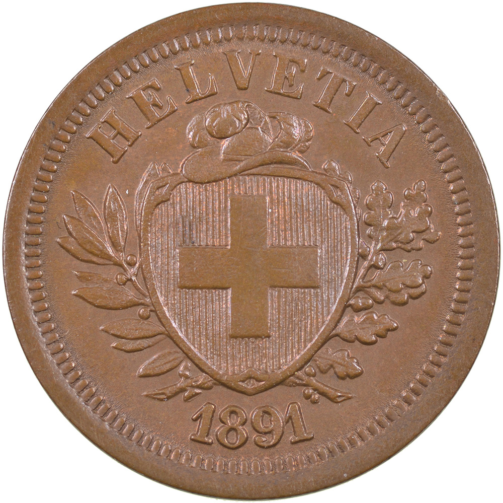 1 Rappen, 1891, unz/stgl, schmales Kreuz