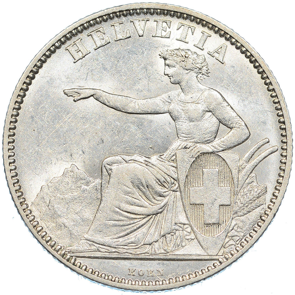 2 Franken, 1863, fast unzirkuliert