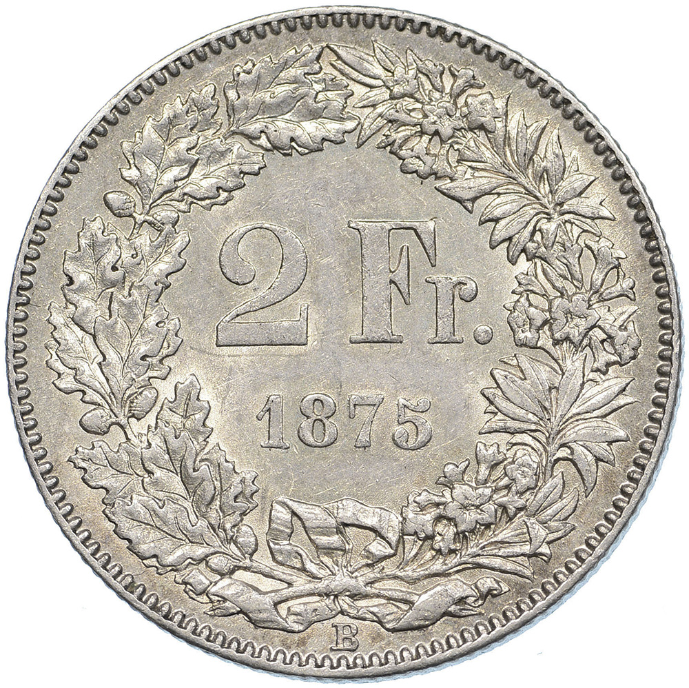 2 Franken, 1875, fast unzirkuliert