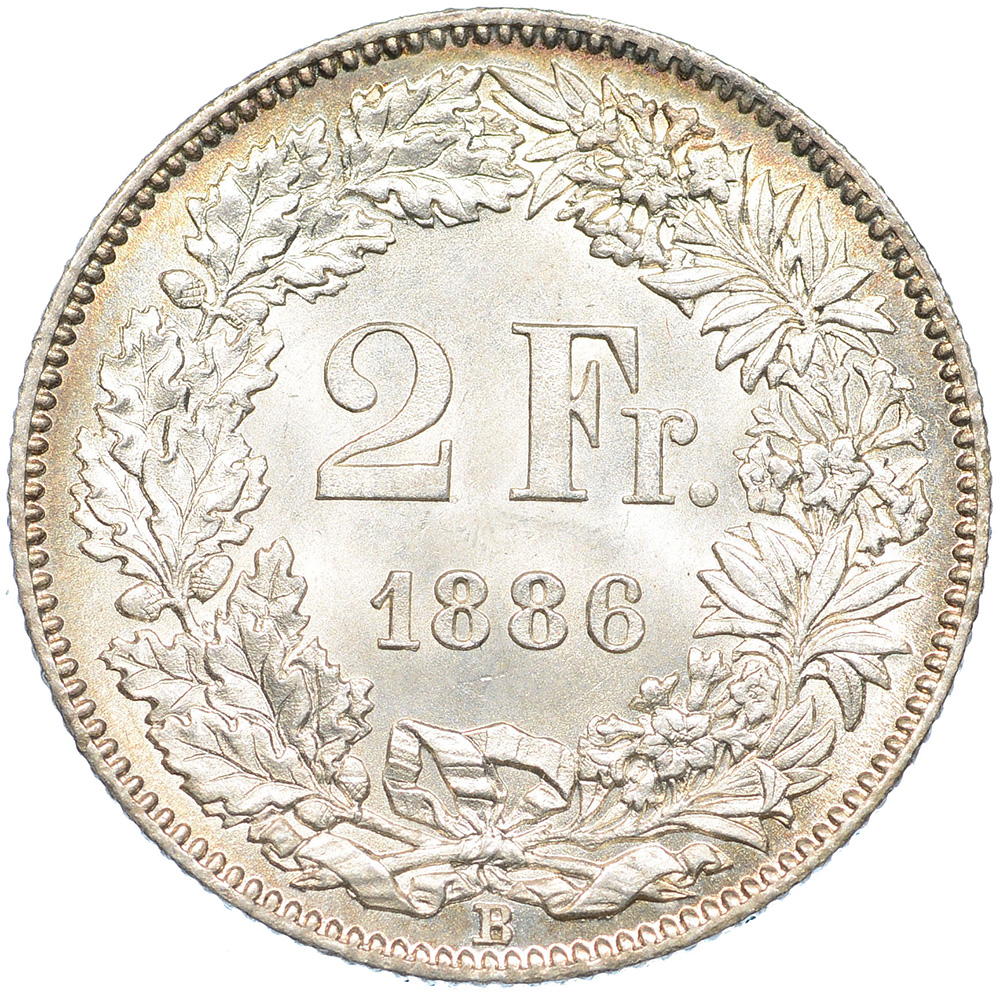 2 Franken, 1886, unz/stgl