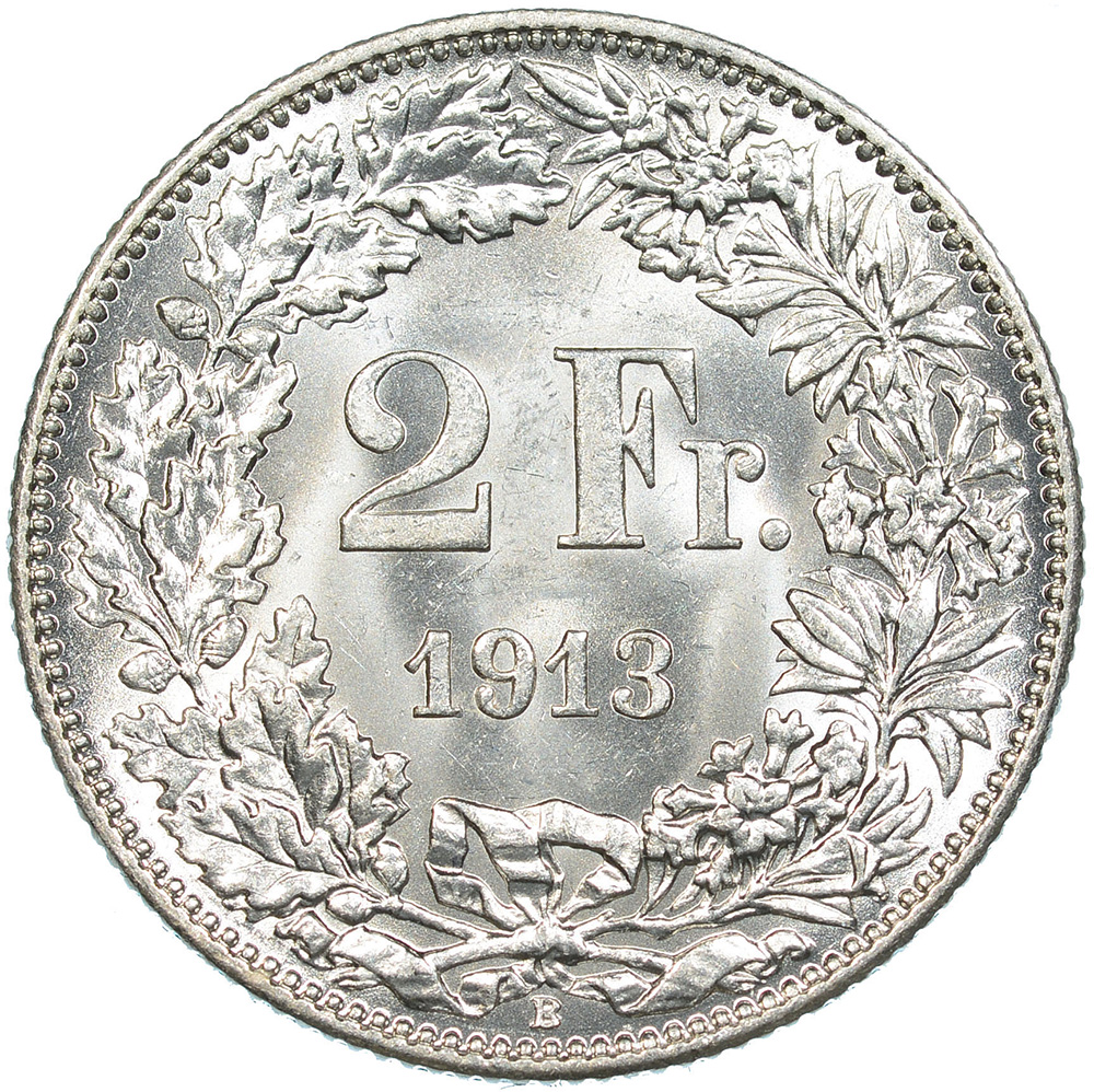 2 Franken, 1913, unz/stgl