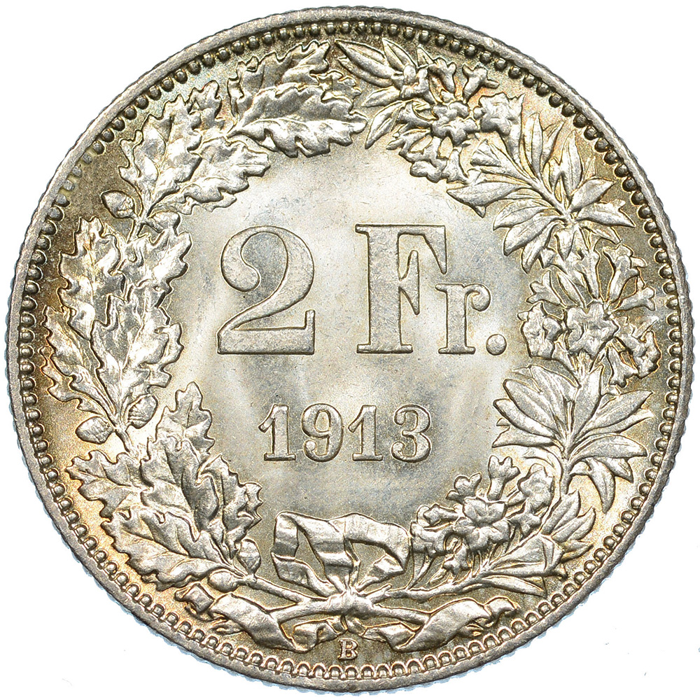 2 Franken, 1913, Stempelglanz