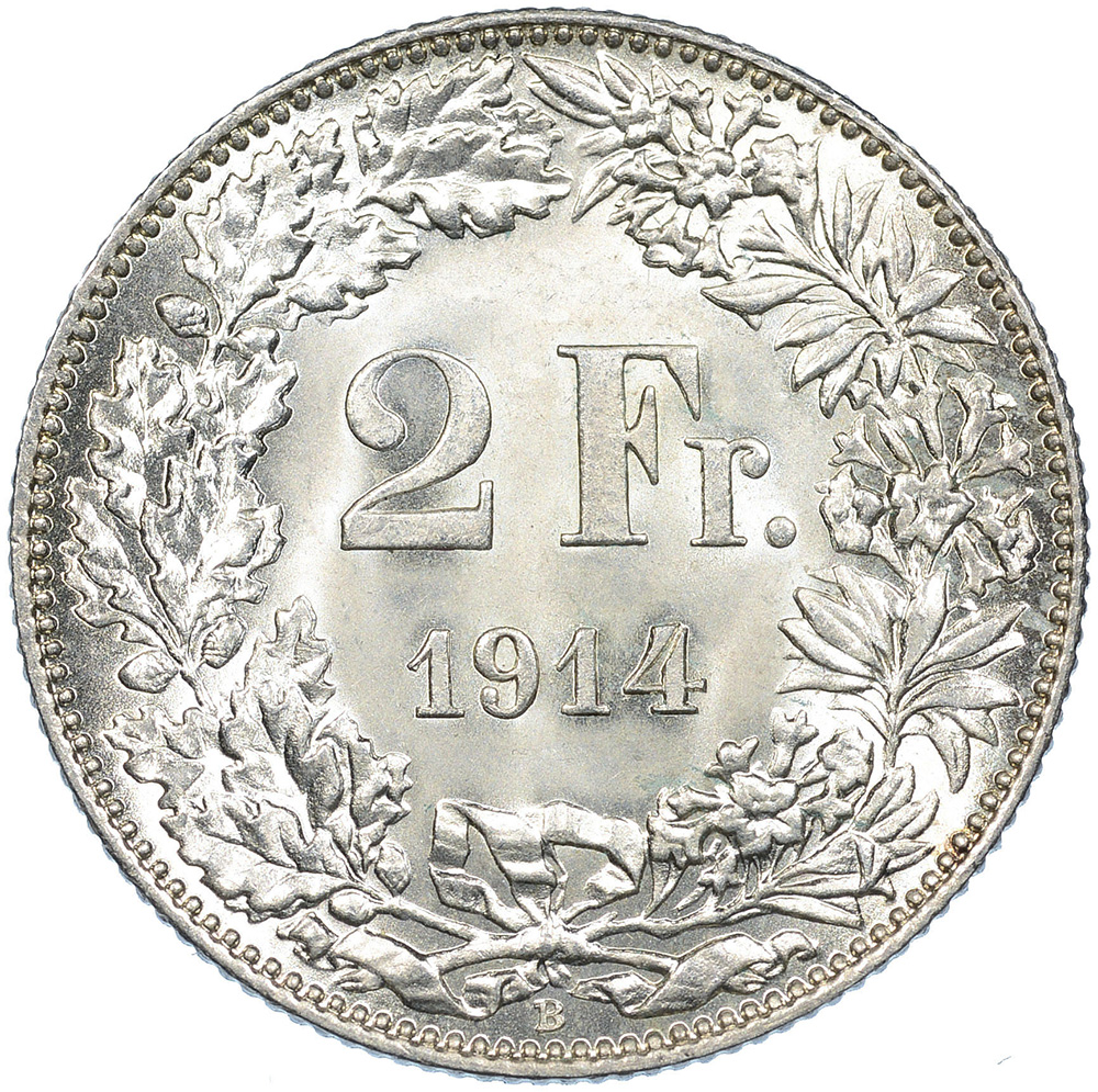 2 Franken, 1914, Stempelglanz