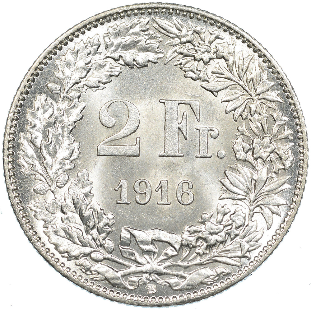2 Franken, 1916, unz/stgl