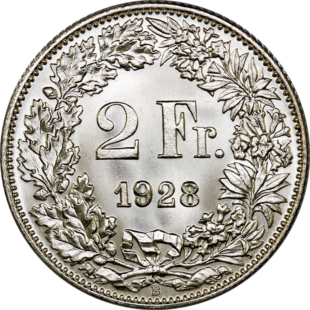 2 Franken, 1928, Stempelglanz