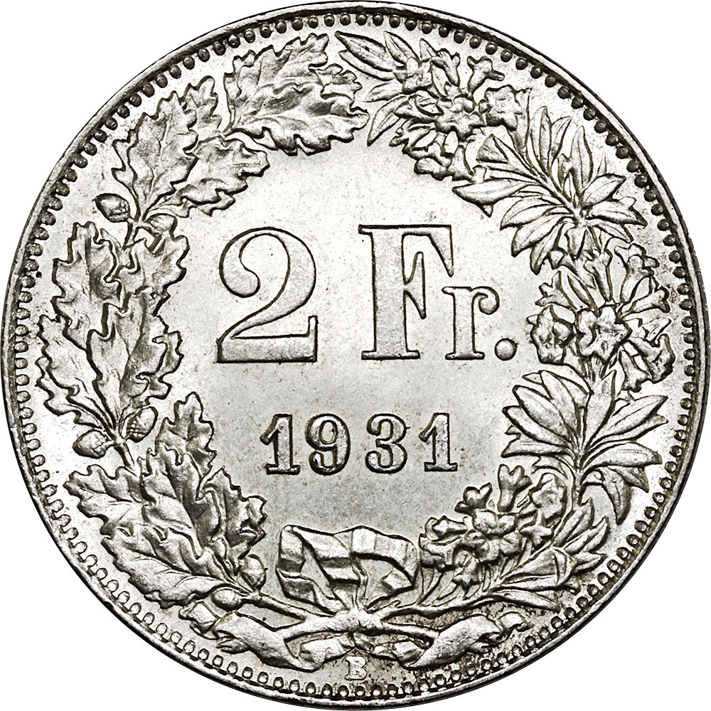 2 Franken, 1931, unz/stgl