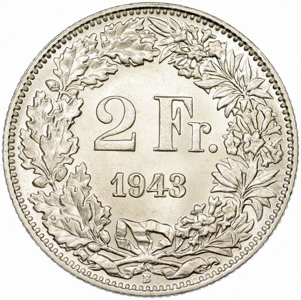 2 Franken, 1943, unz/stgl