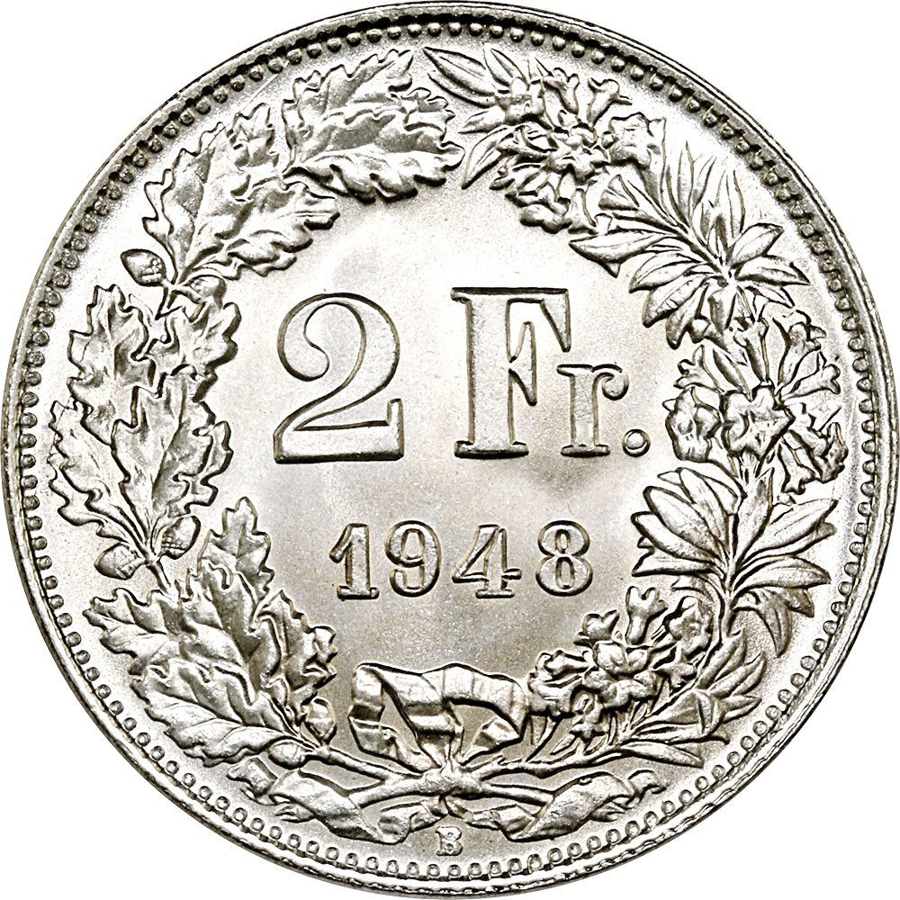 2 Franken, 1948, Stempelglanz