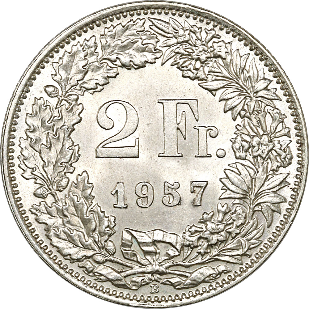 2 Franken, 1957, unz/stgl