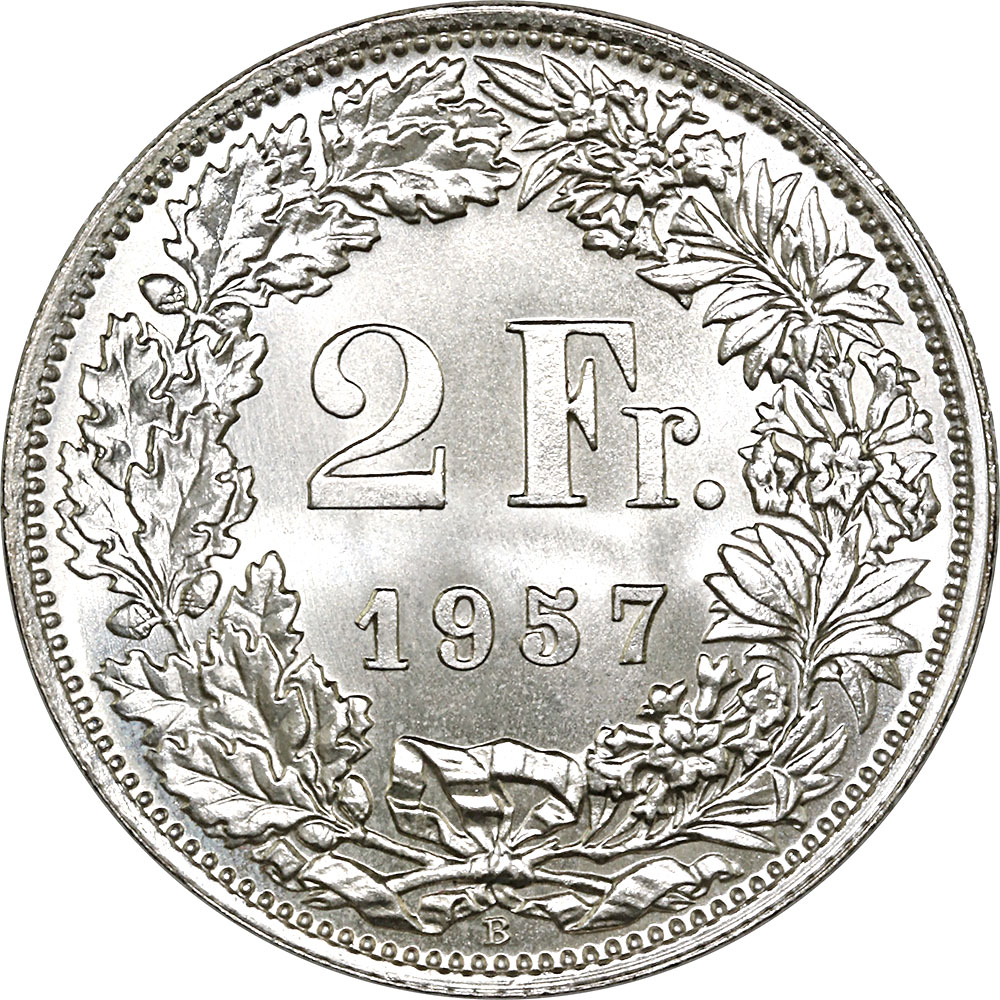 2 Franken, 1957, Stempelglanz