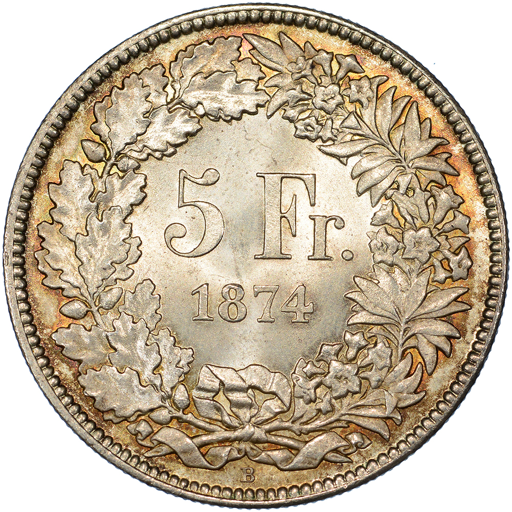 5 Franken, 1874, Stempelglanz, B (Bern)