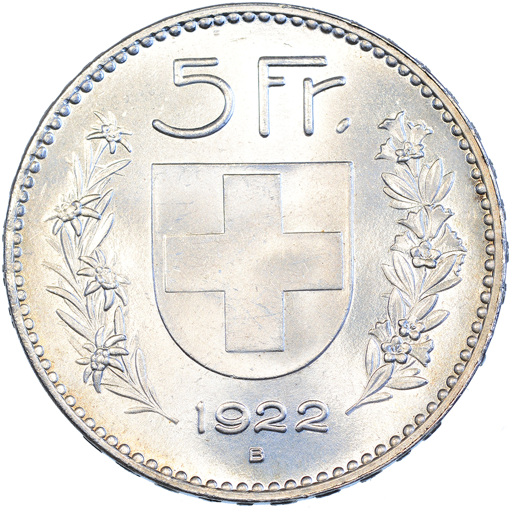 5 Franken, 1922, Stempelglanz