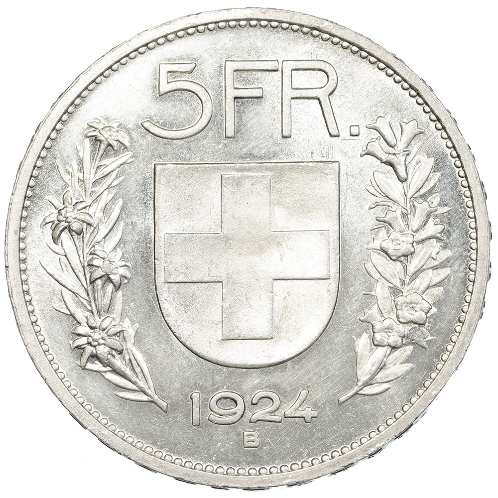 5 Franken, 1924, unz/stgl