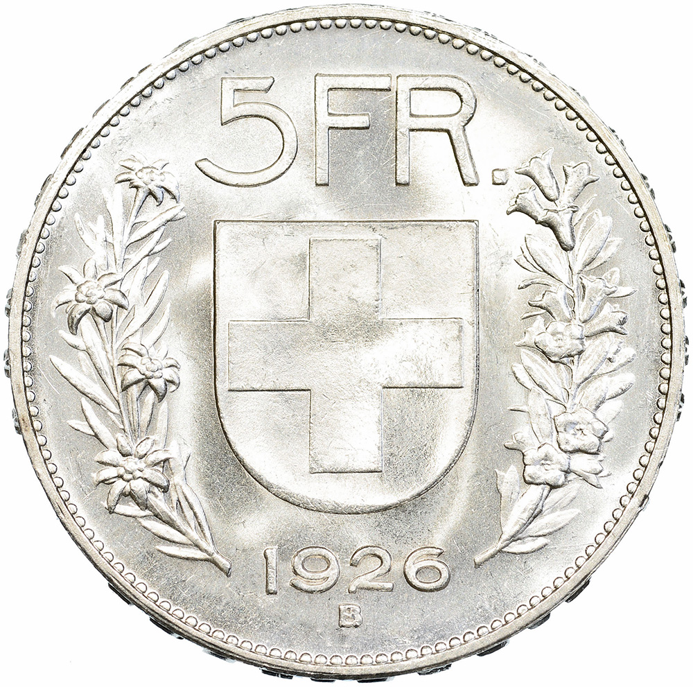 5 Franken, 1926, unz/stgl