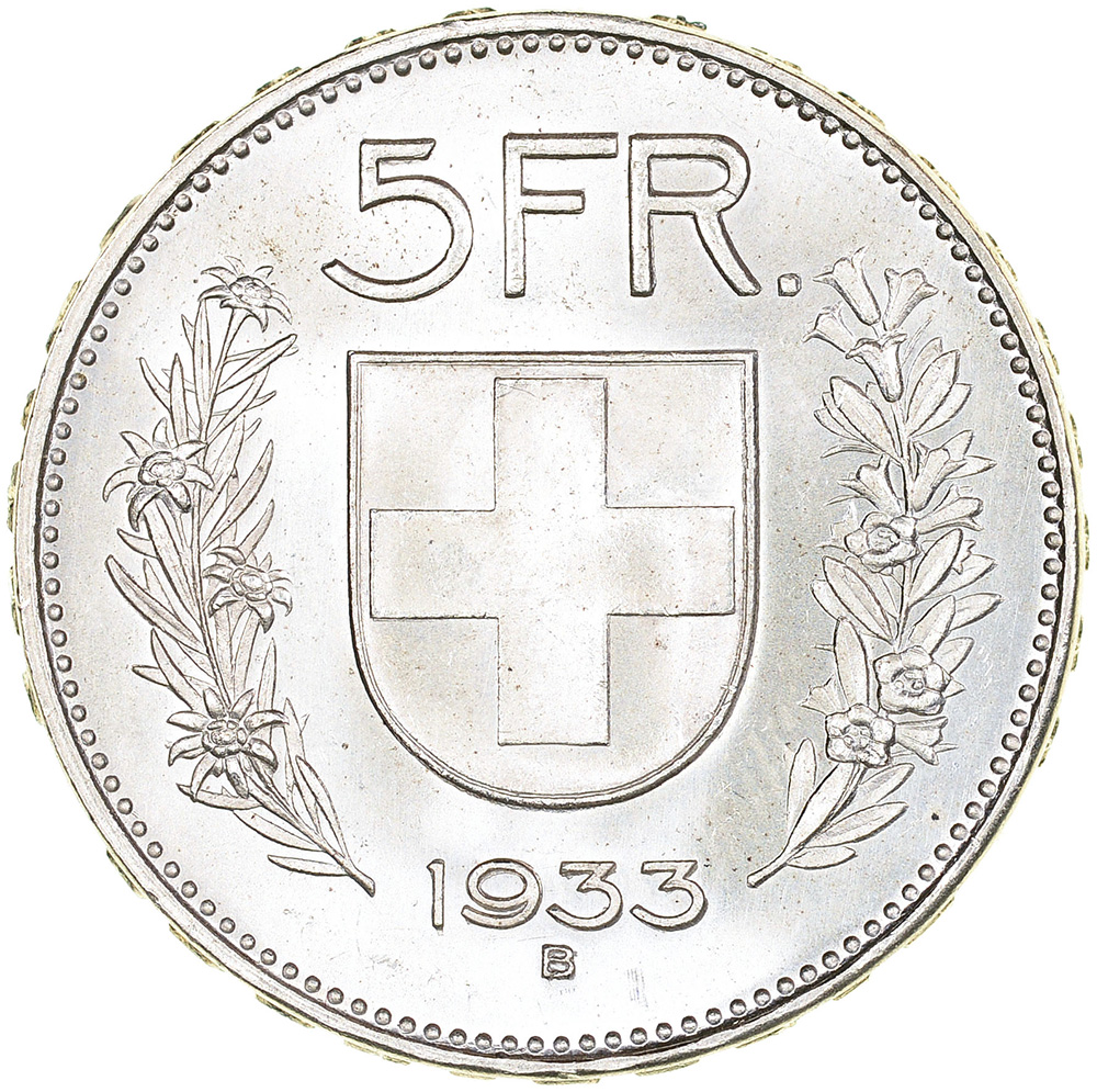 5 Franken, 1933, Stempelglanz