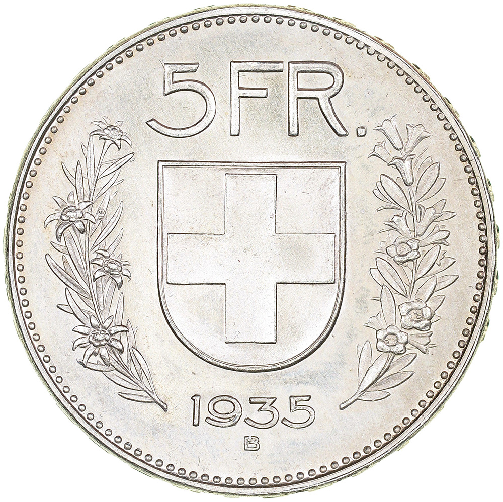 5 Franken, 1935, Stempelglanz