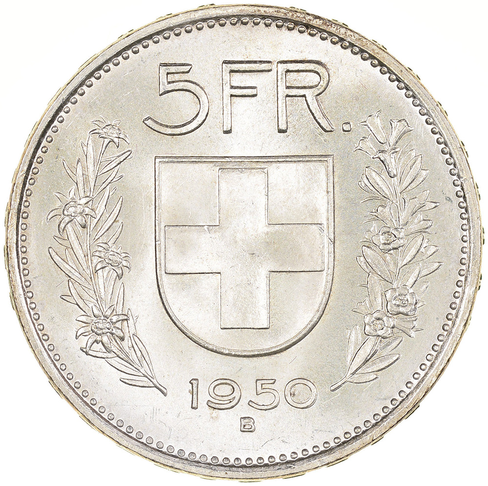 5 Franken, 1950, unz/stgl