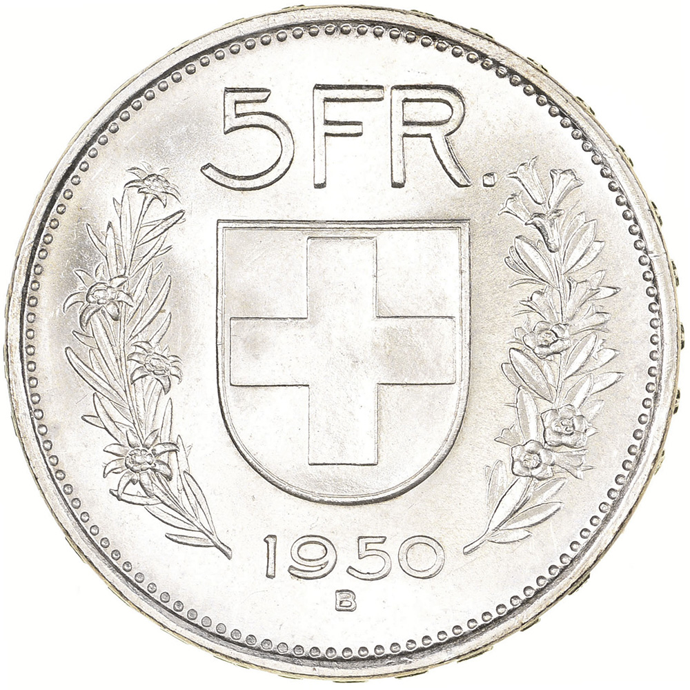 5 Franken, 1950, Stempelglanz