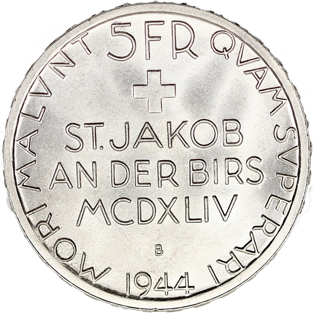 5 Franken, 1944, Stempelglanz, St. Jakob