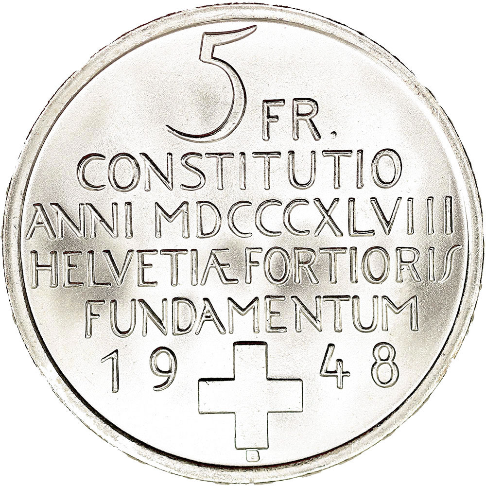 5 Franken, 1948, Stempelglanz, Bundesverfassung