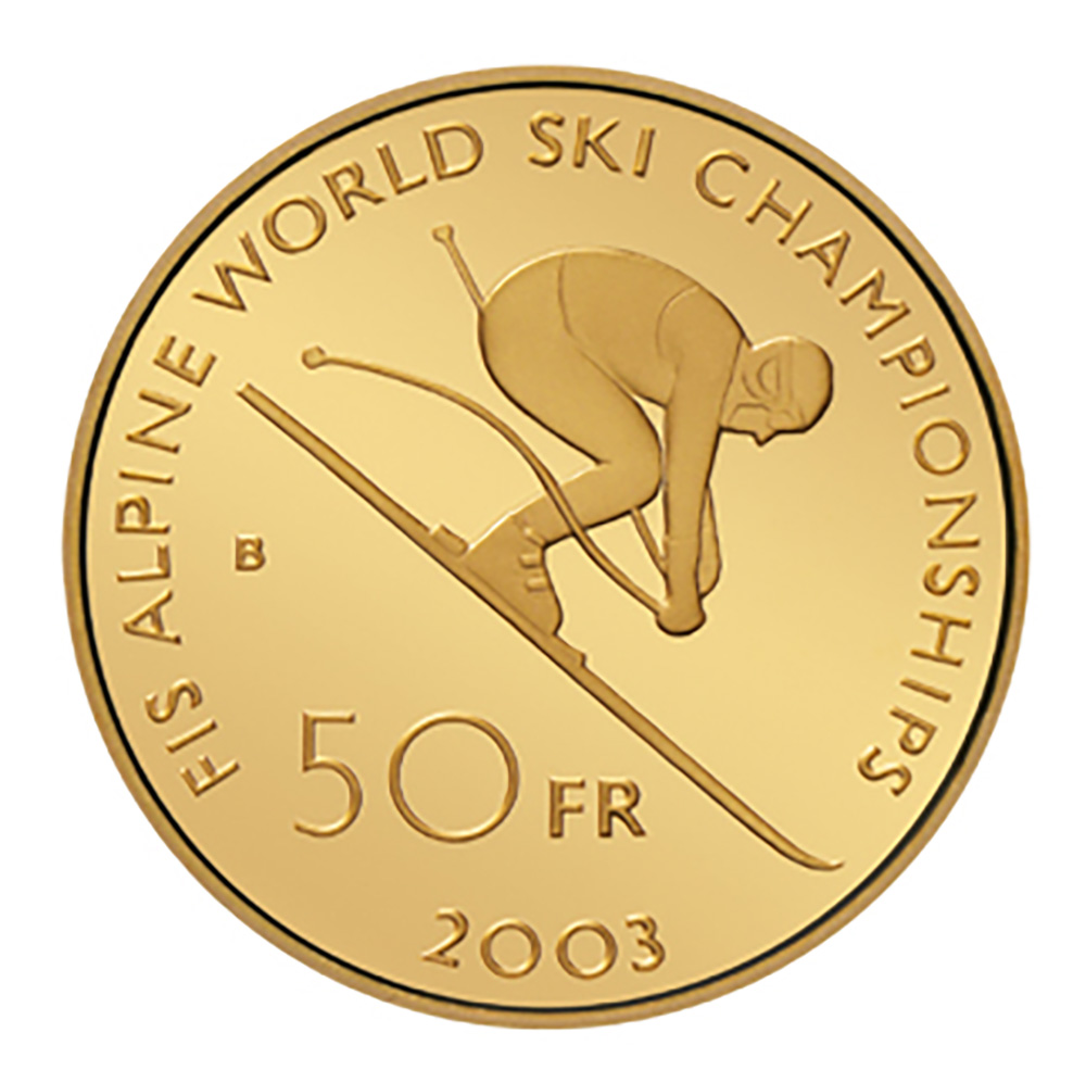 50 Franken, 2003, Polierte Platte, Ski-WM St. Moritz