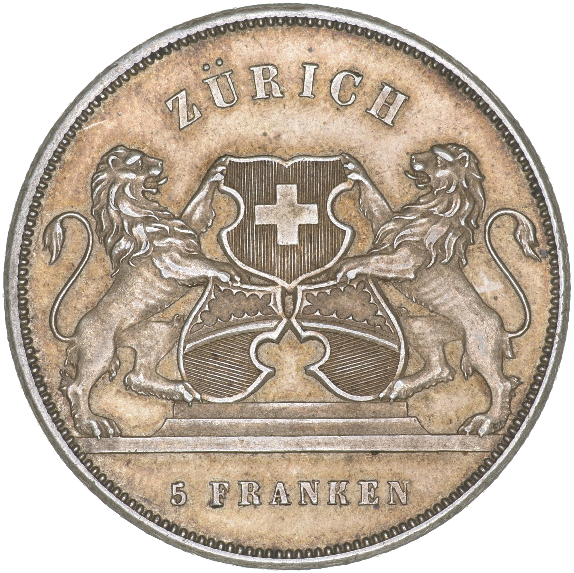 5 Franken, 1859, fast unzirkuliert, Zürich