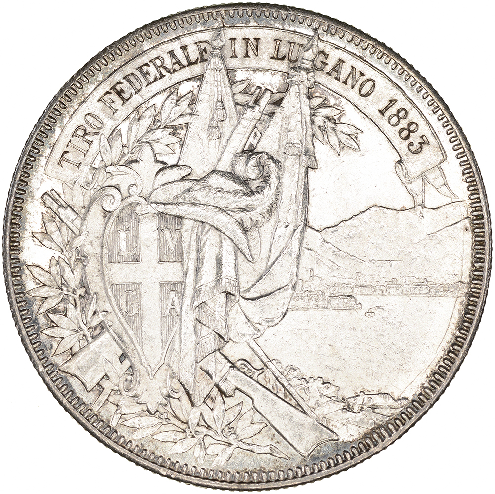 5 Franken, 1883, unz/stgl, Lugano