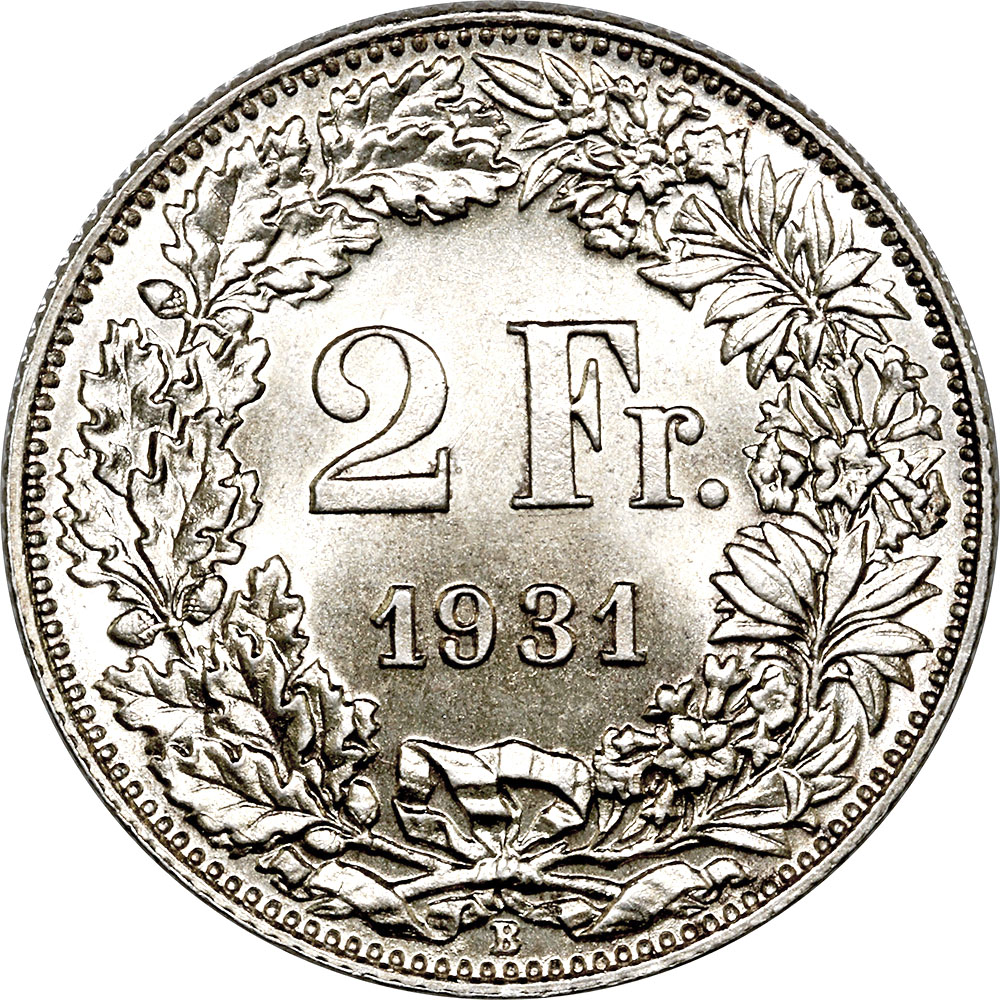 2 Franken, 1931, unzirkuliert