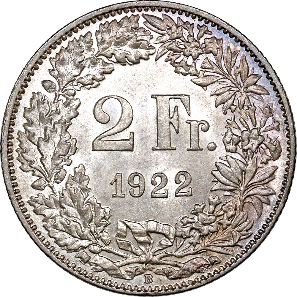 2 Franken, 1922, fast unzirkuliert