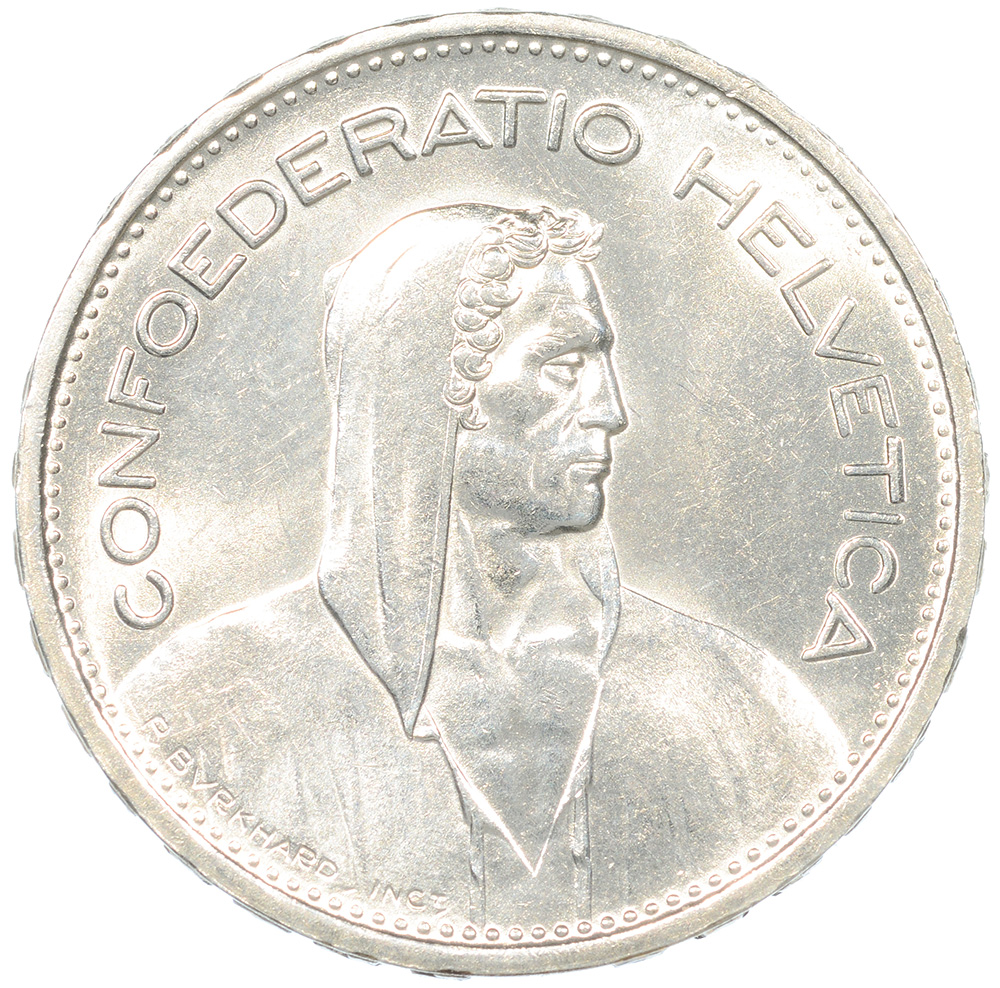 5 Franken, 1931, fast unzirkuliert, 13* über Kopf
