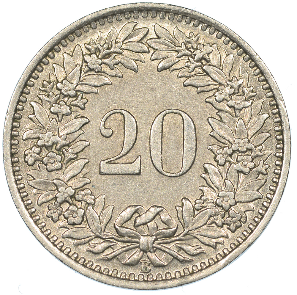 20 Rappen, 1947, -unz, Punkt über "4"