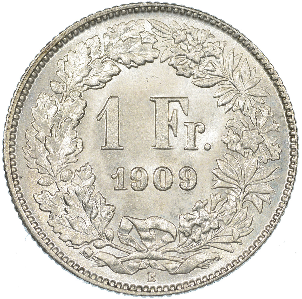 1 Franken, 1909, Stempelglanz, Fremdkörper