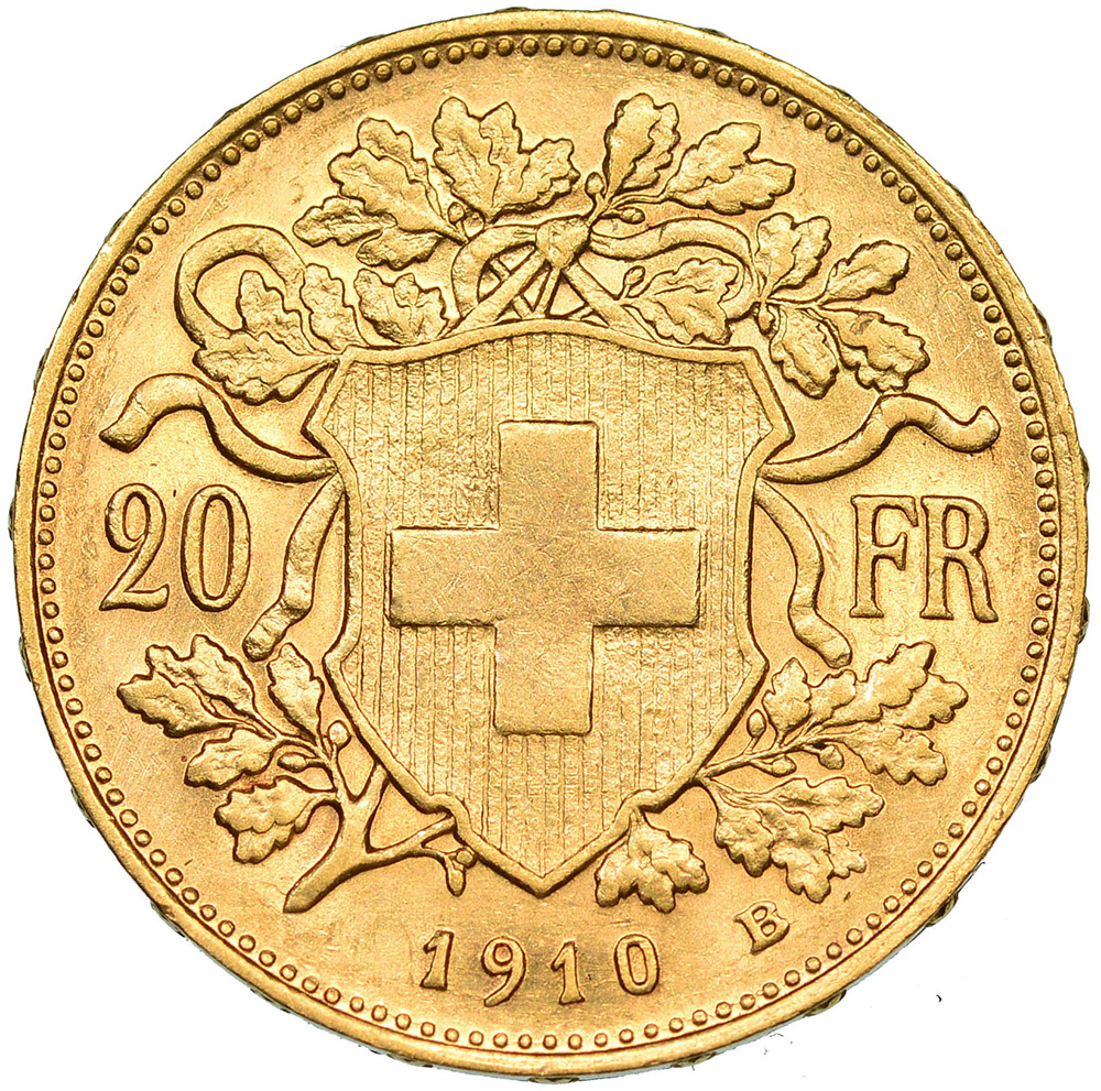 20 Franken, 1910, unz/stgl, Vreneli