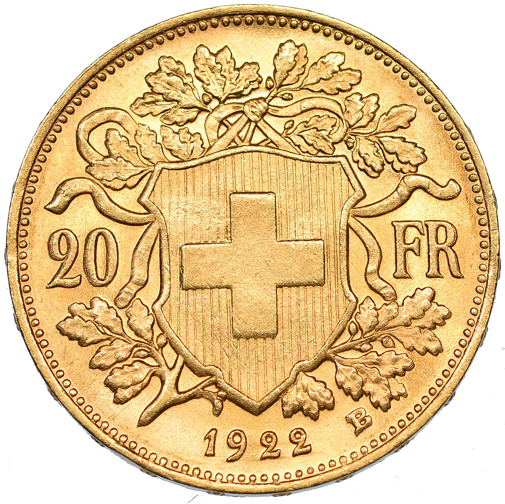 20 Franken, 1922, unz/stgl, Vreneli