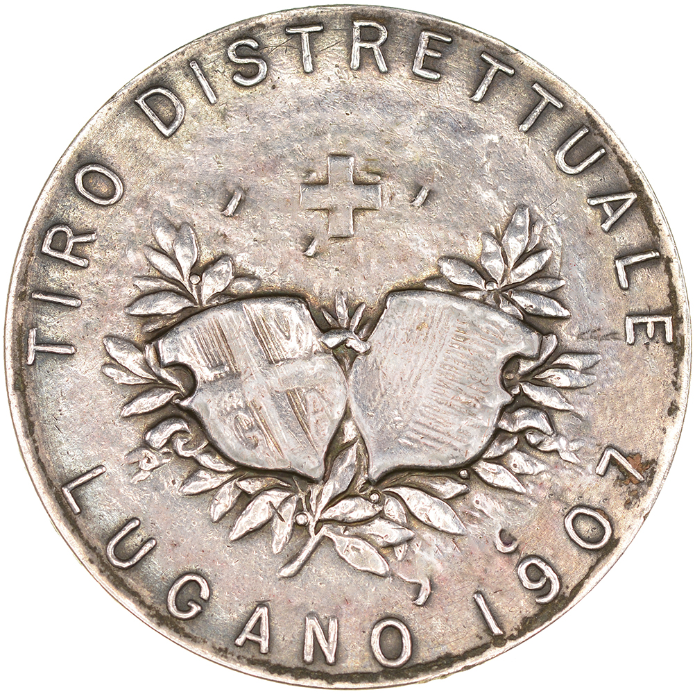 Ticino, Lugano,  Tiro distrettuale, 1907, unz, Silber