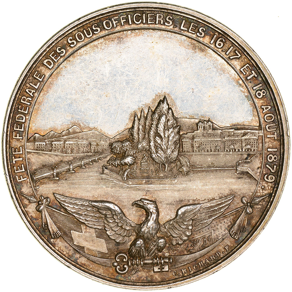 Genève, Genève,  Societe de tir, 1879, unz, Silver