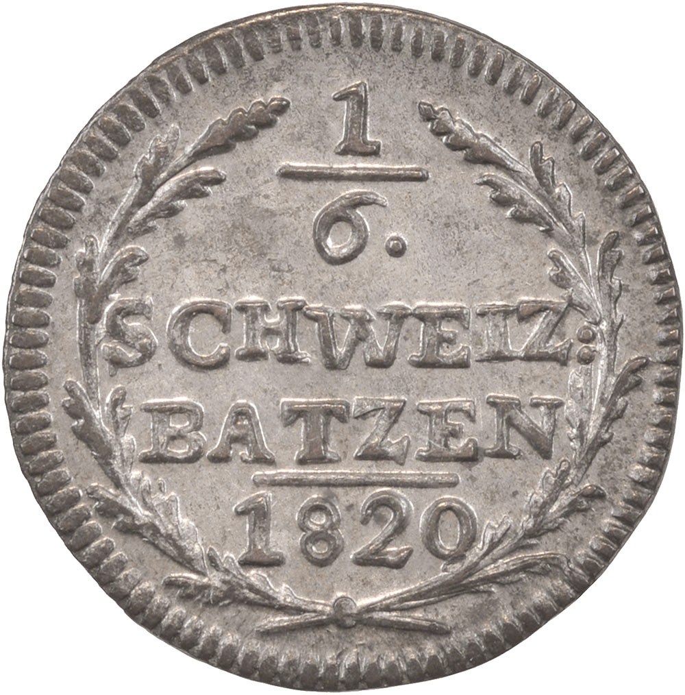 Graubünden, 1/6 Batzen, 1820, unz/stgl