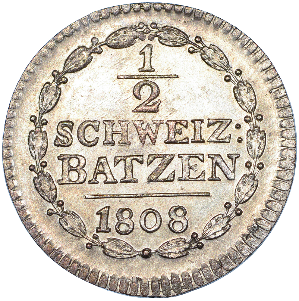 Thurgau, 1/2 Batzen, 1808, ss-vz