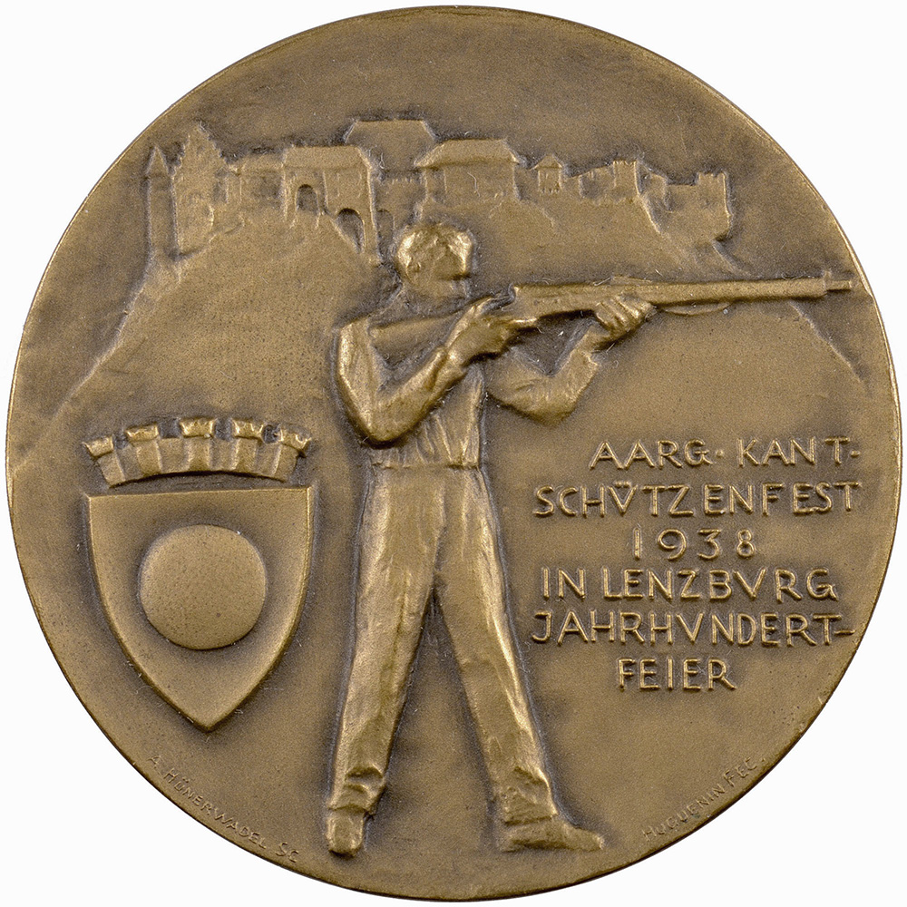 Aargau, Lenzburg, Kantonales Schützenfest, 1938, unz/stgl, Bronze, 50b