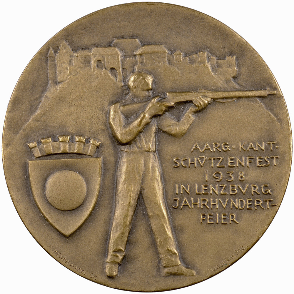 Aargau, Lenzburg,  Kantonales Schützenfest, 1938, unz/stgl, Bronze