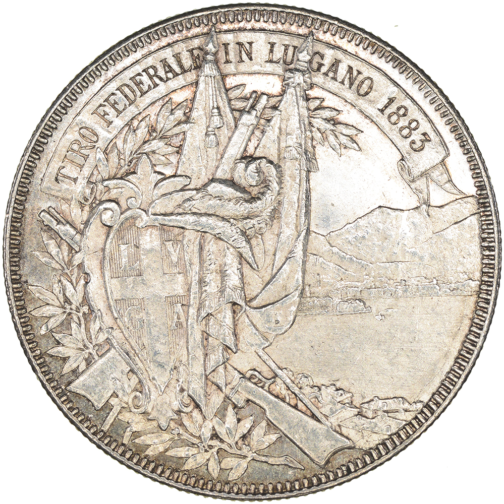 5 Franken, 1883, fast unzirkuliert, Lugano