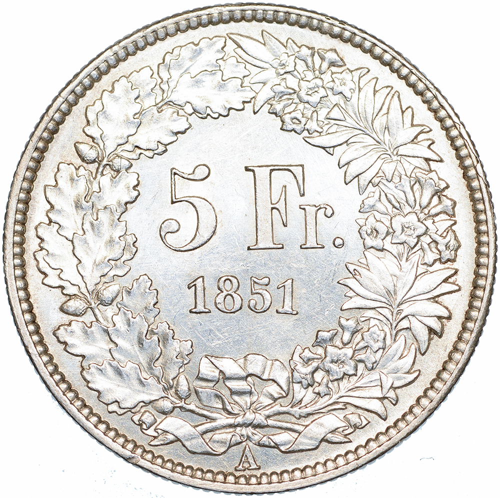 5 Franken, 1851, fast unzirkuliert