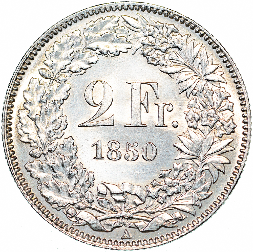 2 Franken, 1850, unz / Stempelglanz